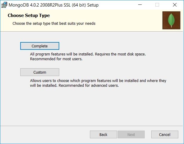 Then select the Complete installation type. Then select the Complete installation type.