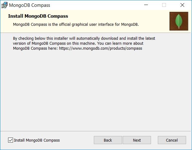 check the Install MongoDB Compass section in the lower left, then click the Next button to continue the process until it's finished check the Install MongoDB Compass section in the lower left, then click the Next button to continue the process until it's finished