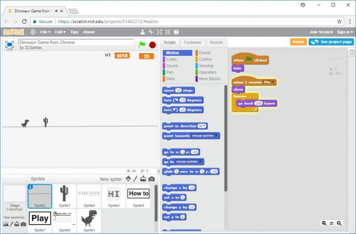 Play the Chrome Dinosaur Game written in Scratch Play the Chrome Dinosaur Game written in Scratch