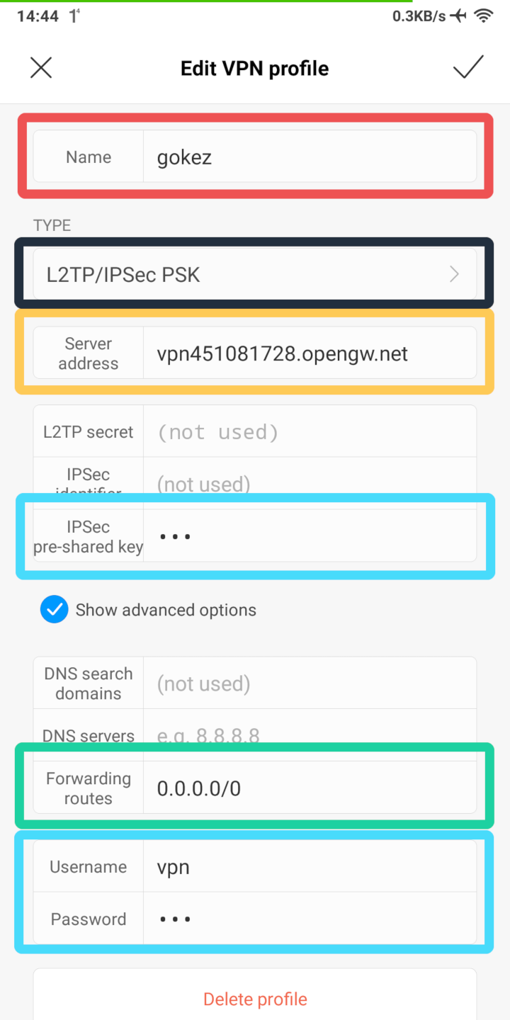 VPN settings VPN settings