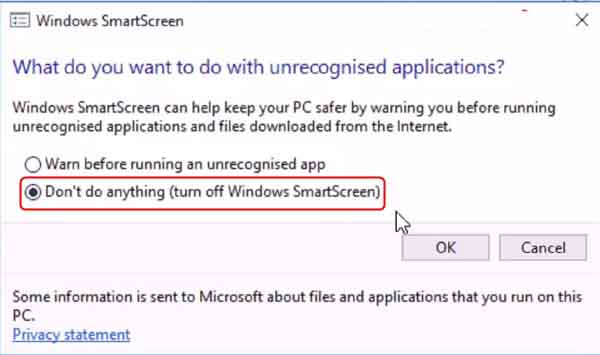 Disabling SmartScreen Filter in Windows 10