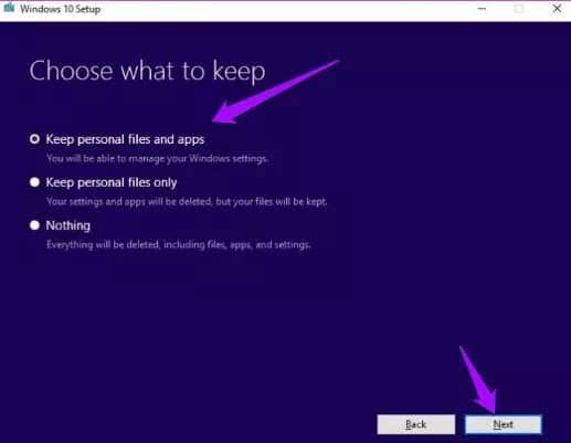 Keep personal files and apps Keep personal files and apps