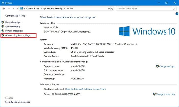 Advanced System Settings