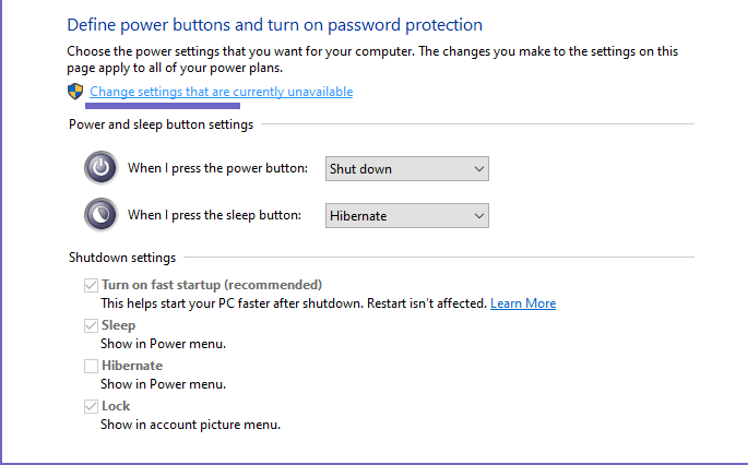 Change settings that are currently unavailable Change settings that are currently unavailable