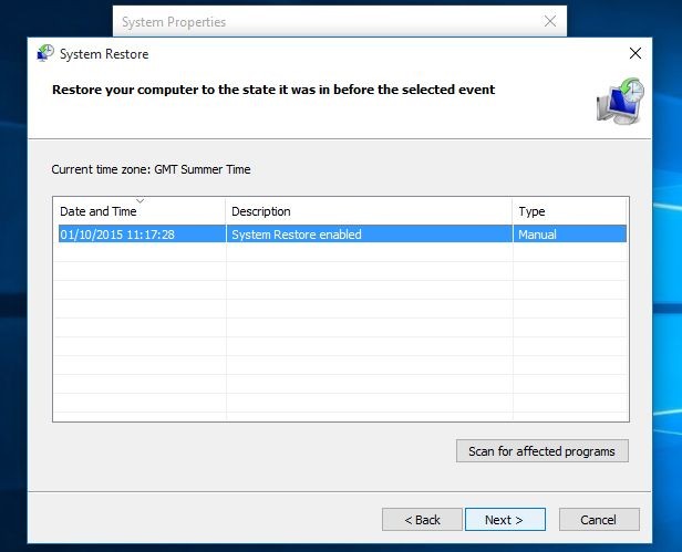 Perform a system restore when the methods above are not successful Perform a system restore when the methods above are not successful
