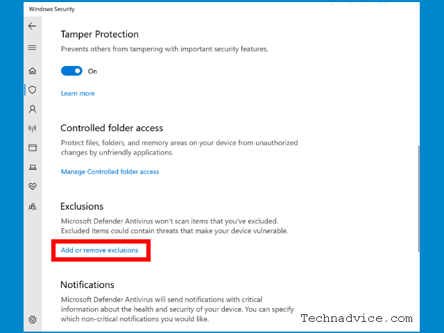 Add or remove exclusions