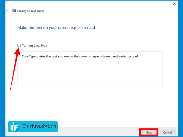 Enable Turn on ClearType