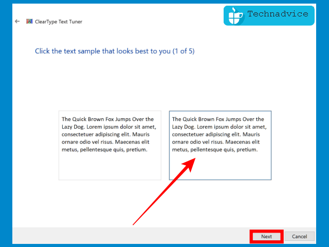 Select the Sample text that is clearest to your eyes