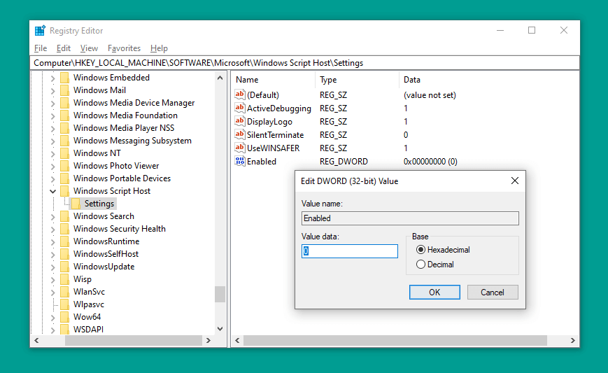 Setting Value Enabled Setting Value Enabled