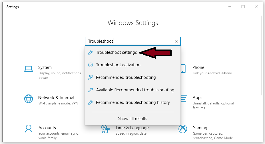 Troubleshoot Settings Troubleshoot Settings