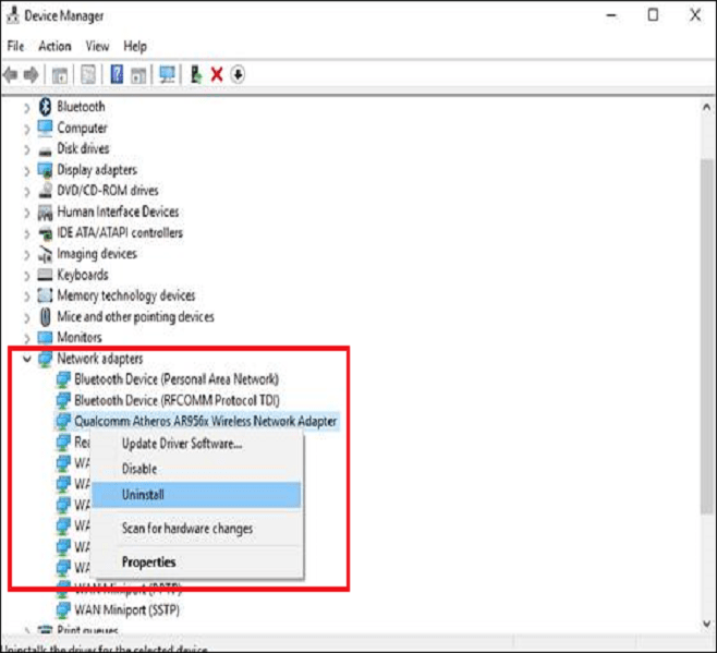 Wireless Network Adapter and select Uninstall Wireless Network Adapter and select Uninstall