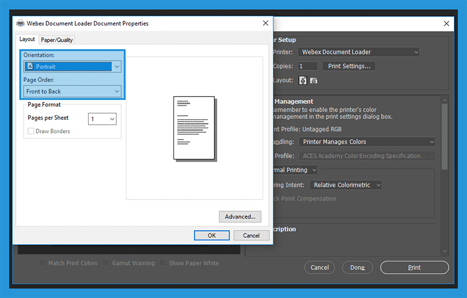 Layout configuration click the Print Settings
