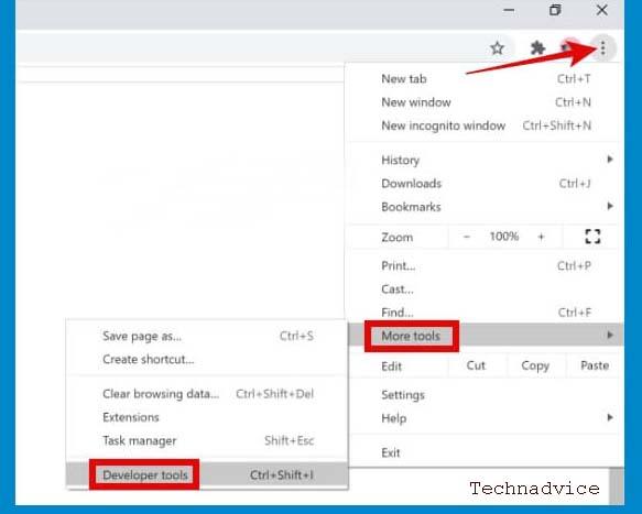 select Developer Tools select Developer Tools