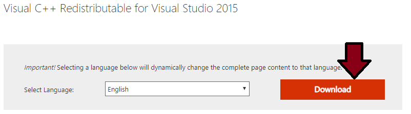 Download Visual C ++ Redistributable for Visual Studio 2015 from Microsoft directly Download Visual C ++ Redistributable for Visual Studio 2015 from Microsoft directly