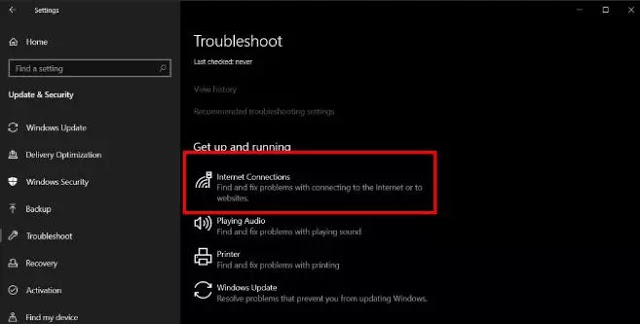Run the Internet Connections troubleshooter Run the Internet Connections troubleshooter