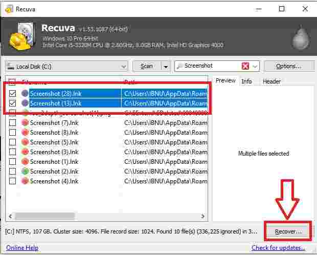 Click the Recover button Click the Recover button