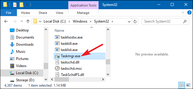 Browse to taskmgr.exe in File Explorer Browse to taskmgr.exe in File Explorer