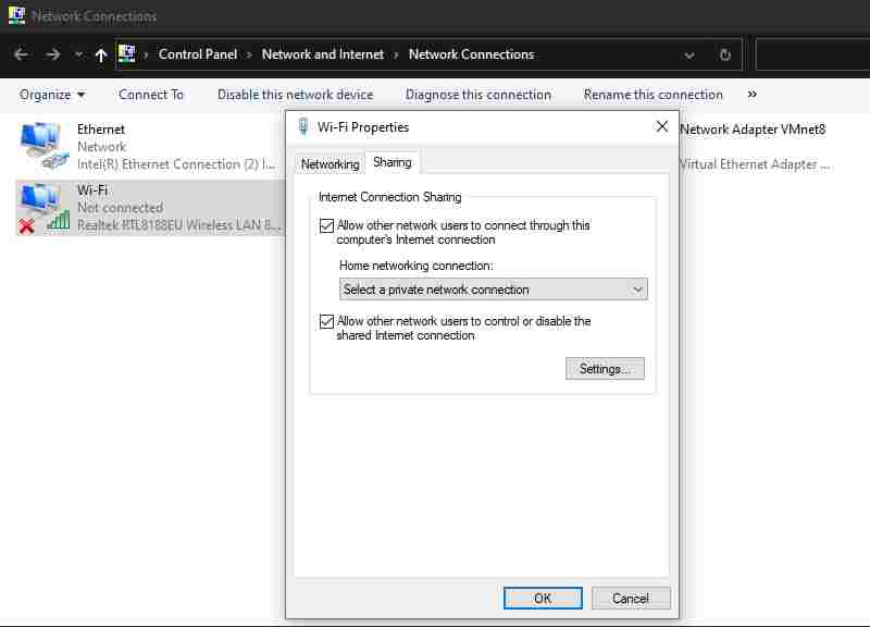 Check WiFi Network Sharing Settings Check WiFi Network Sharing Settings