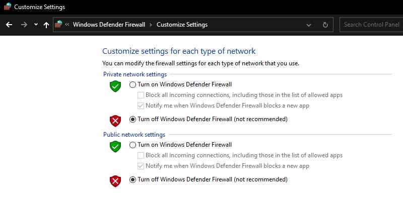 Disable Firewall Disable Firewall