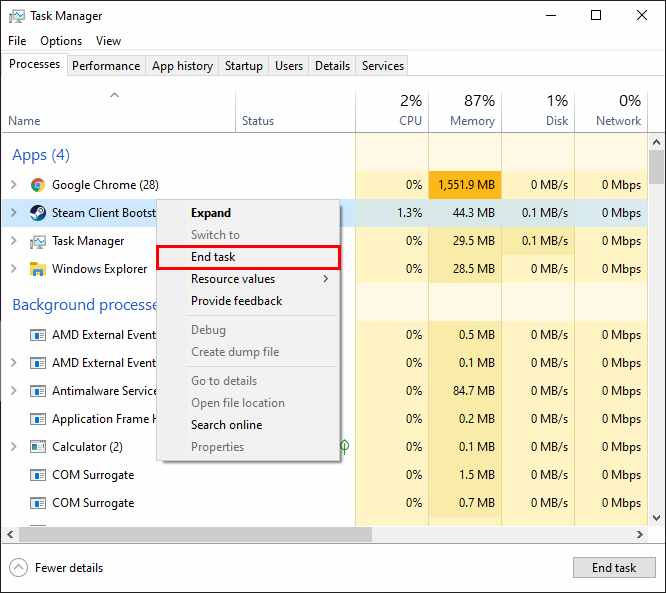 End Steam Process Using Windows Task Manager End Steam Process Using Windows Task Manager