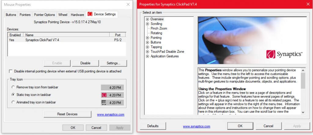 Manufacturer Touchpad Settings Manufacturer Touchpad Settings