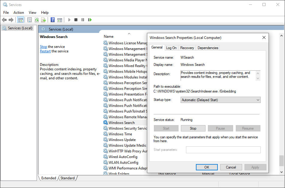 Open Windows Search Service Open Windows Search Service