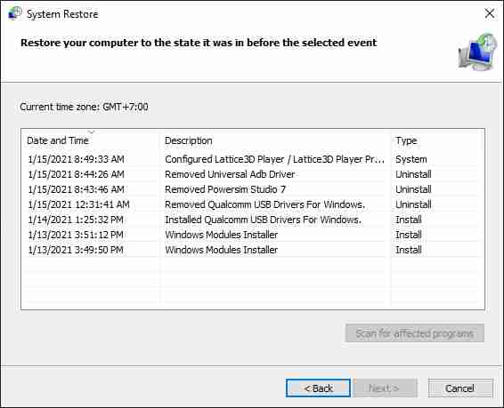 Restore the computer to its previous state Restore the computer to its previous state