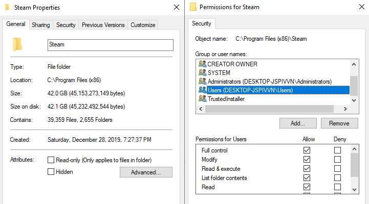 Set Steam Folder Security To Full Control Set Steam Folder Security To Full Control