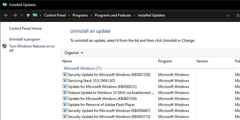 Uninstall Windows 10 Updates Uninstall Windows 10 Updates