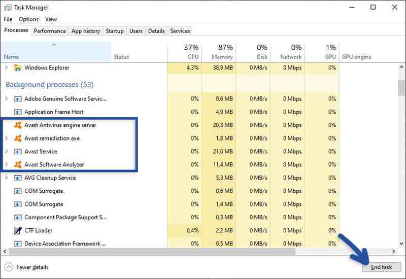 Perform Avast End Task Perform Avast End Task