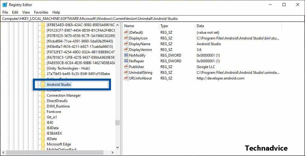 Uninstall via Regedit