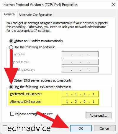Change Windows DNS to 1.1.1.1 Change Windows DNS to 1.1.1.1