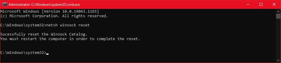 Reset Winsock Settings Reset Winsock Settings
