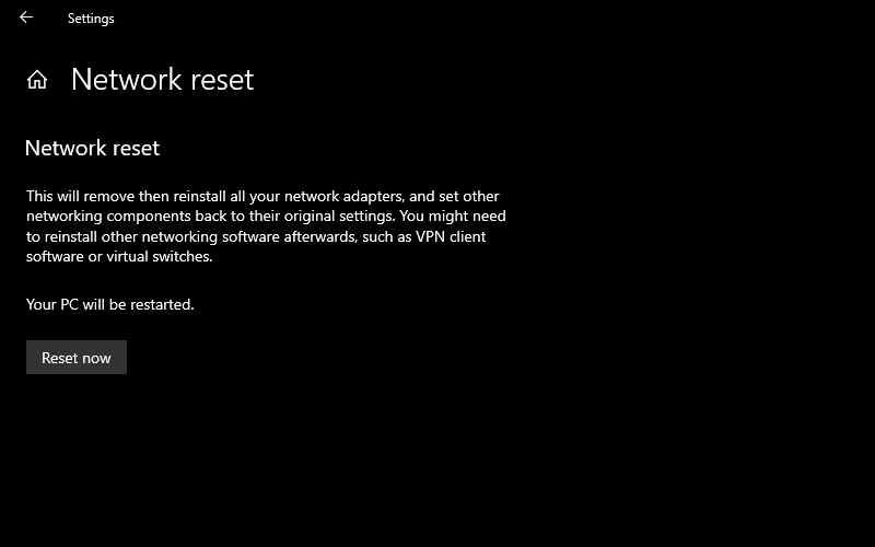 Use Network Reset Tool Use Network Reset Tool