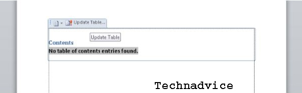 Create Automatic Table of contents