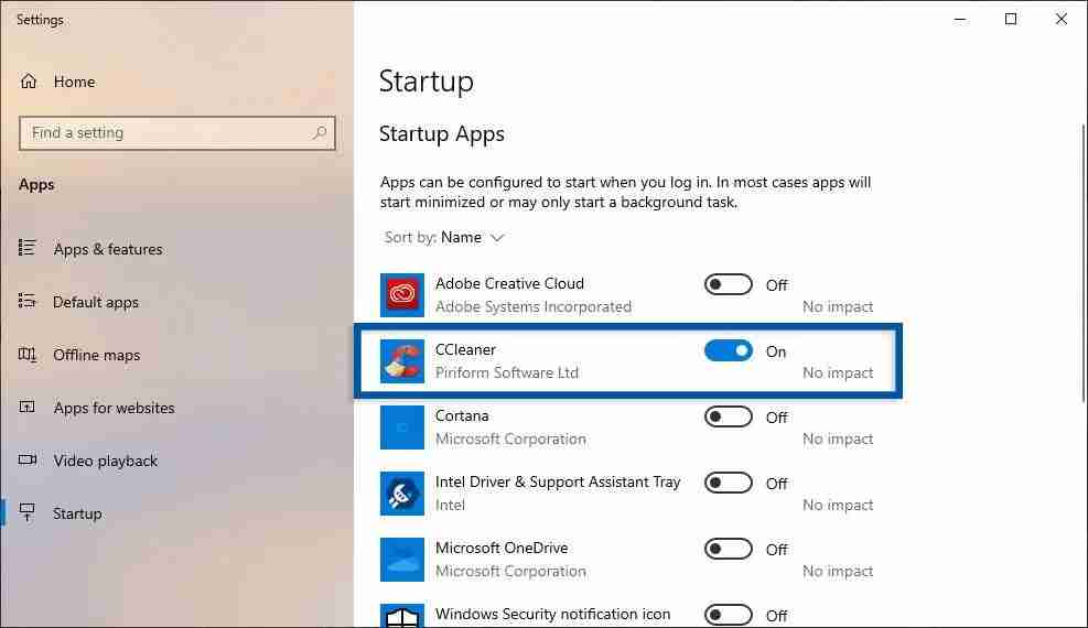Stop the Startup program through the Settings menu