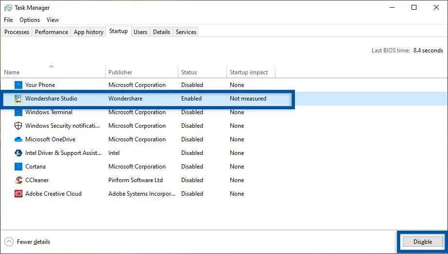 Stop the Startup program via Task Manager