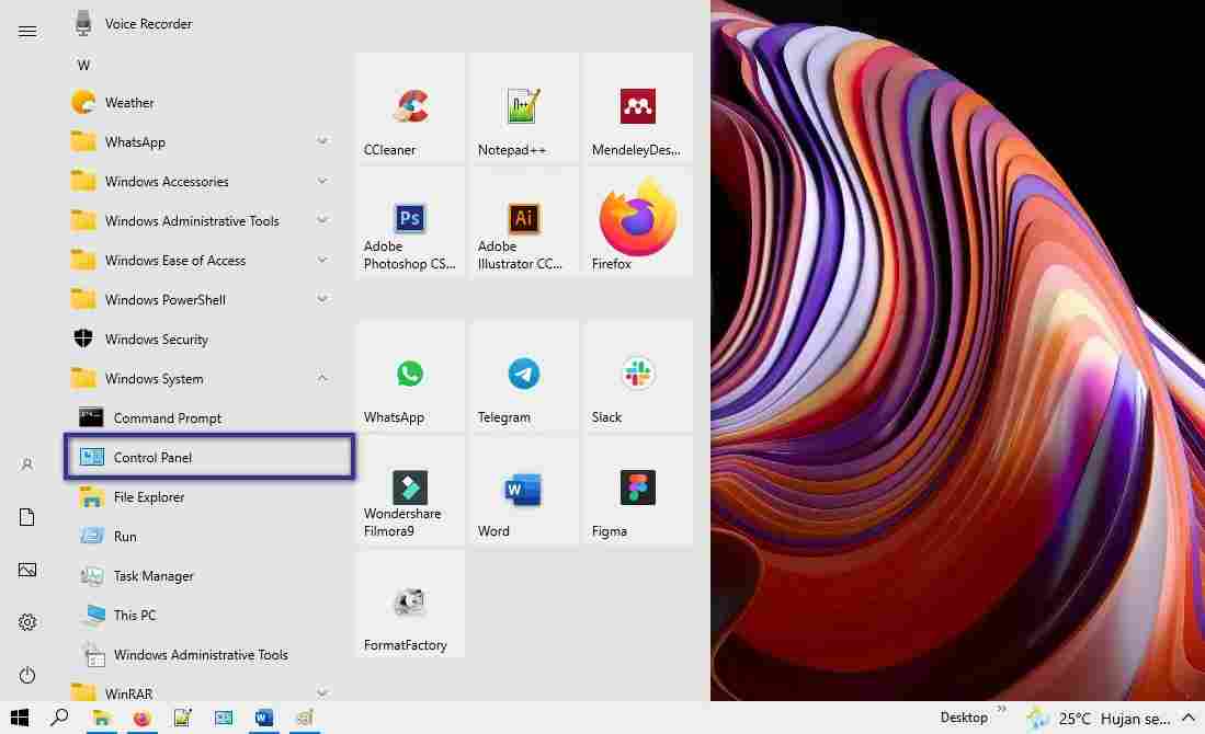 Access via the Start menu