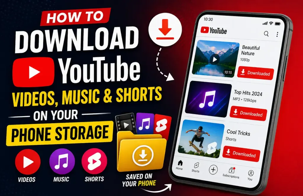 Download YouTube Videos, Music & Shorts on Your Phone Storage