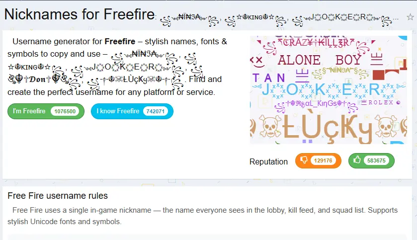 Names for Free Fire